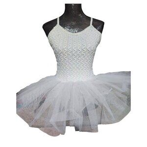 Sequin Ballet Dance Tutu Dress White Size Large Adult Zigzag Camisole Ballerina